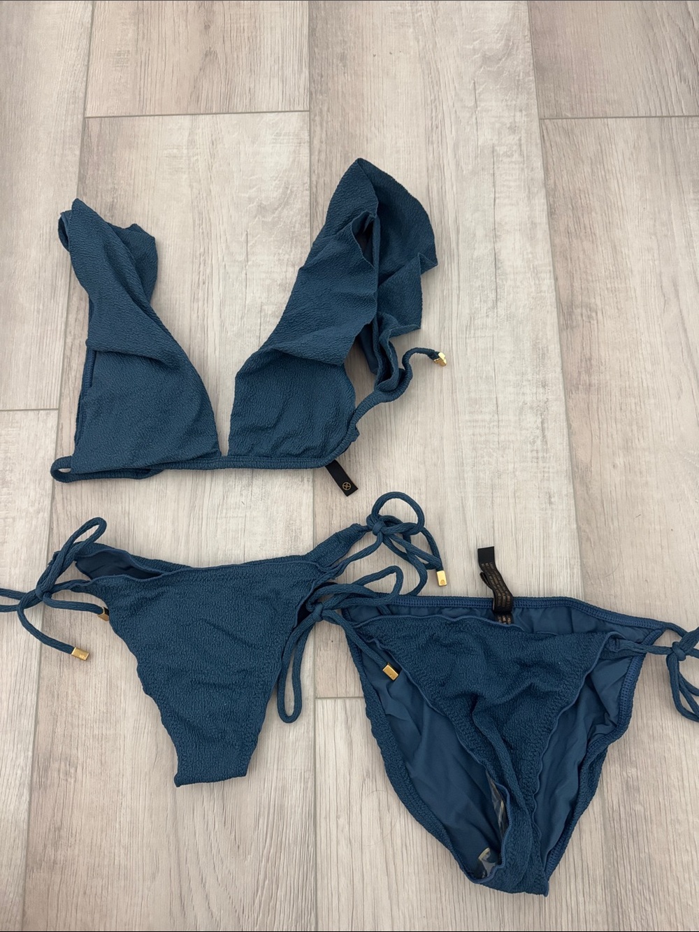 Women's Deep Teal Textured Tie-Side Bikini Set